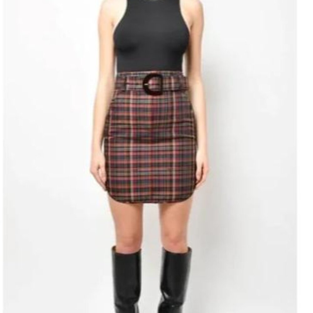 Sandro Paris Plaid womens Skirt with Belt Sz: 0